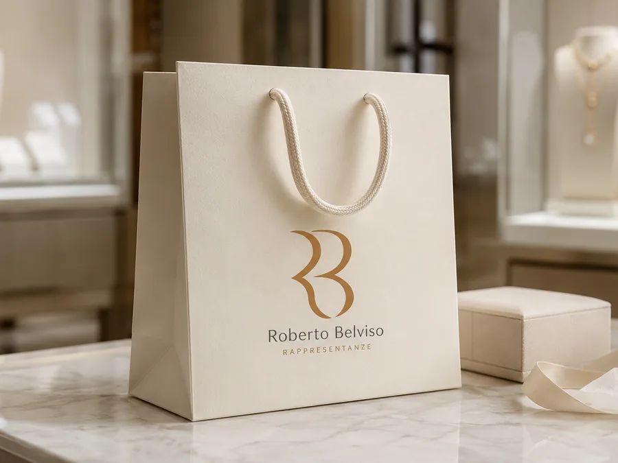Shopper di carta premium con manici in cotone e finiture eleganti